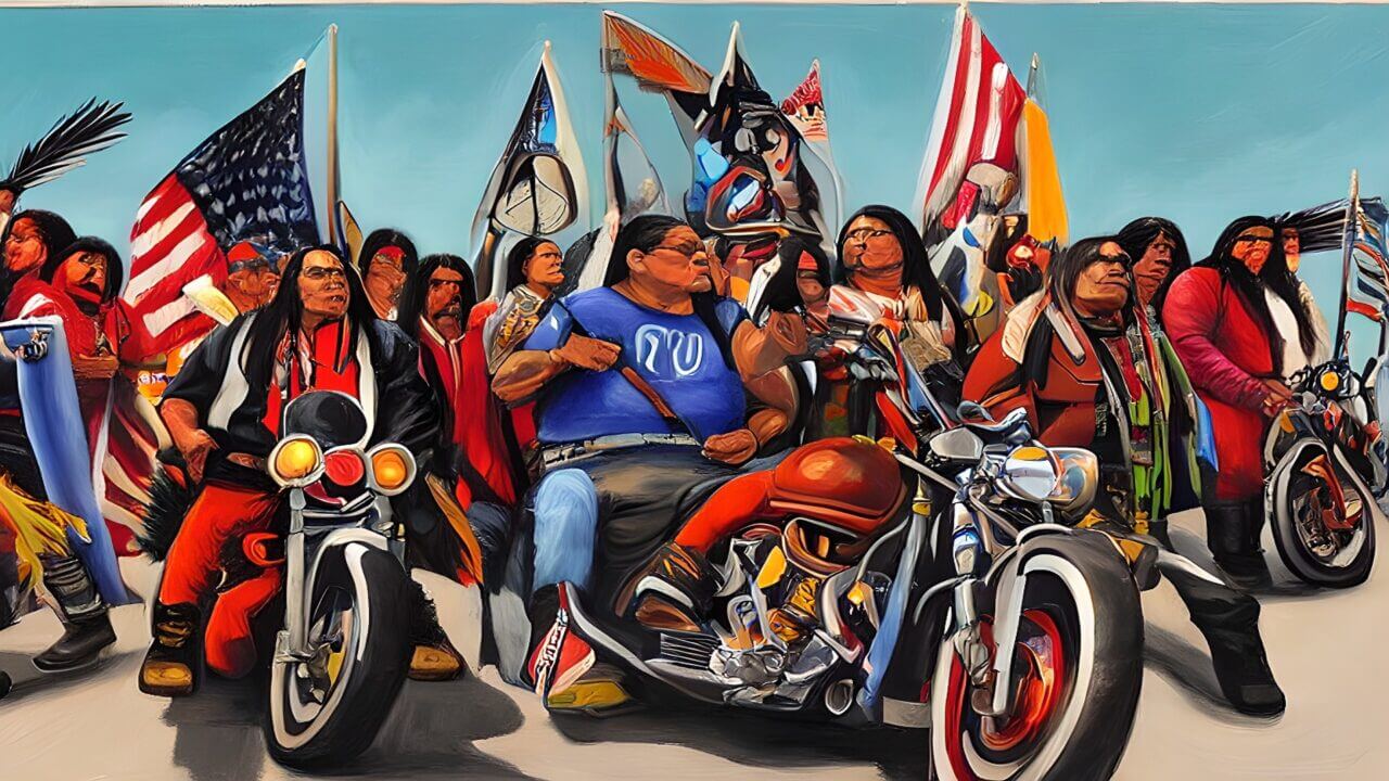 american indian movement protestors on motorcycles