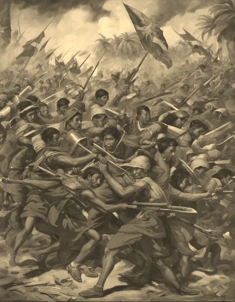 painting capturing the intense battle scenes during the Guale revolt