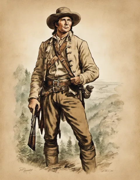 vintage sketch of pioneer Davy Crockett