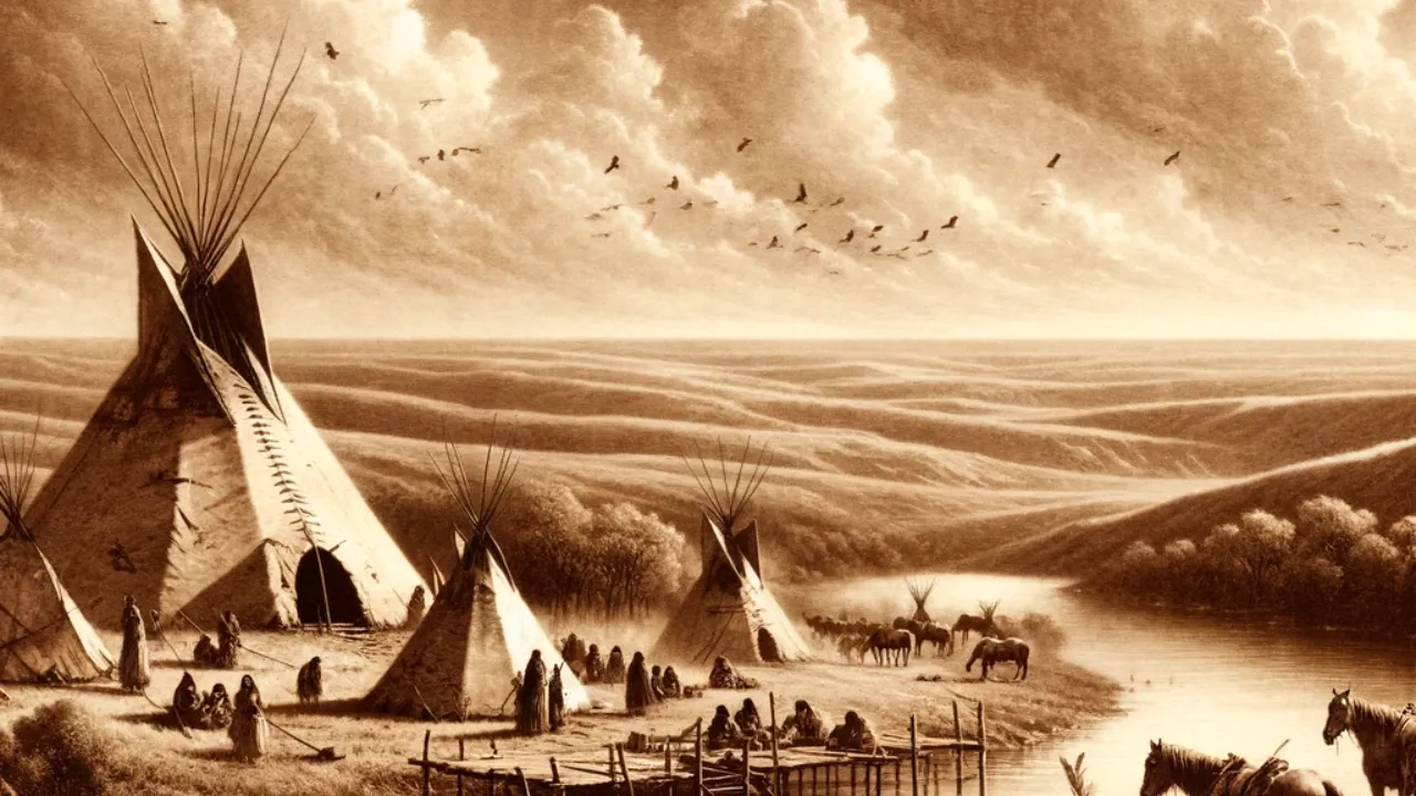 small Lakota encampment nestled near the riverbank