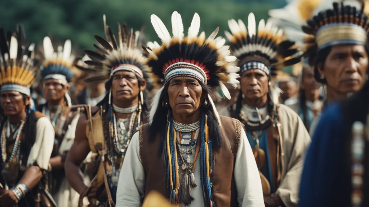 native american men protest march